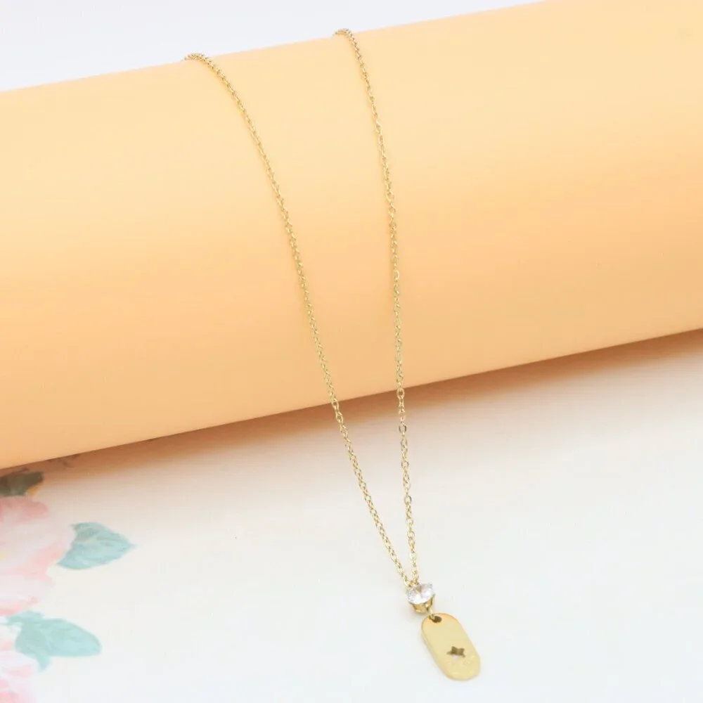 Gold Plated Star Pendant Necklace with Crystal Accent, XPNL0374